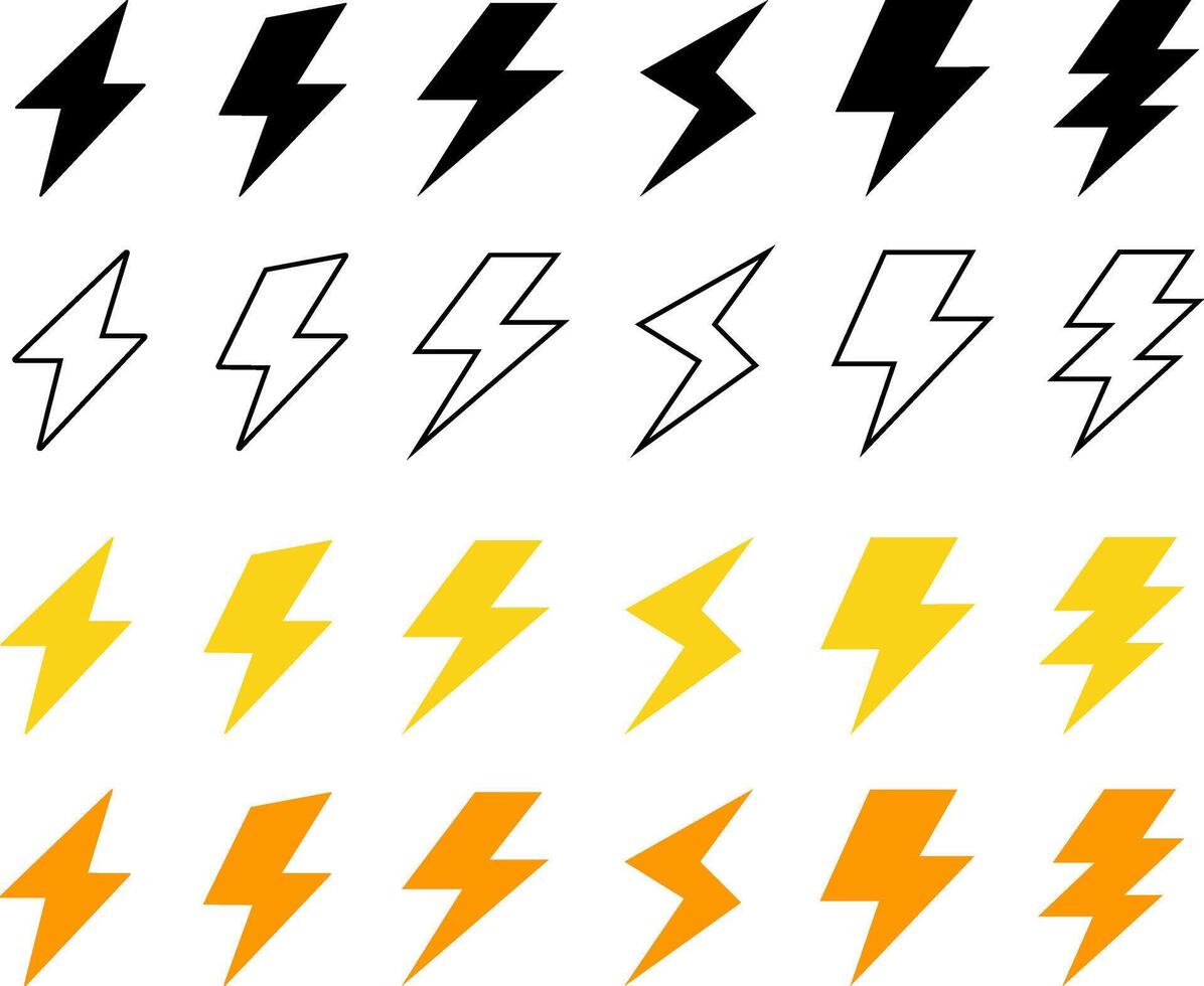 Flash lightning icon set. Energy electric power symbol sign design. Illustration vector