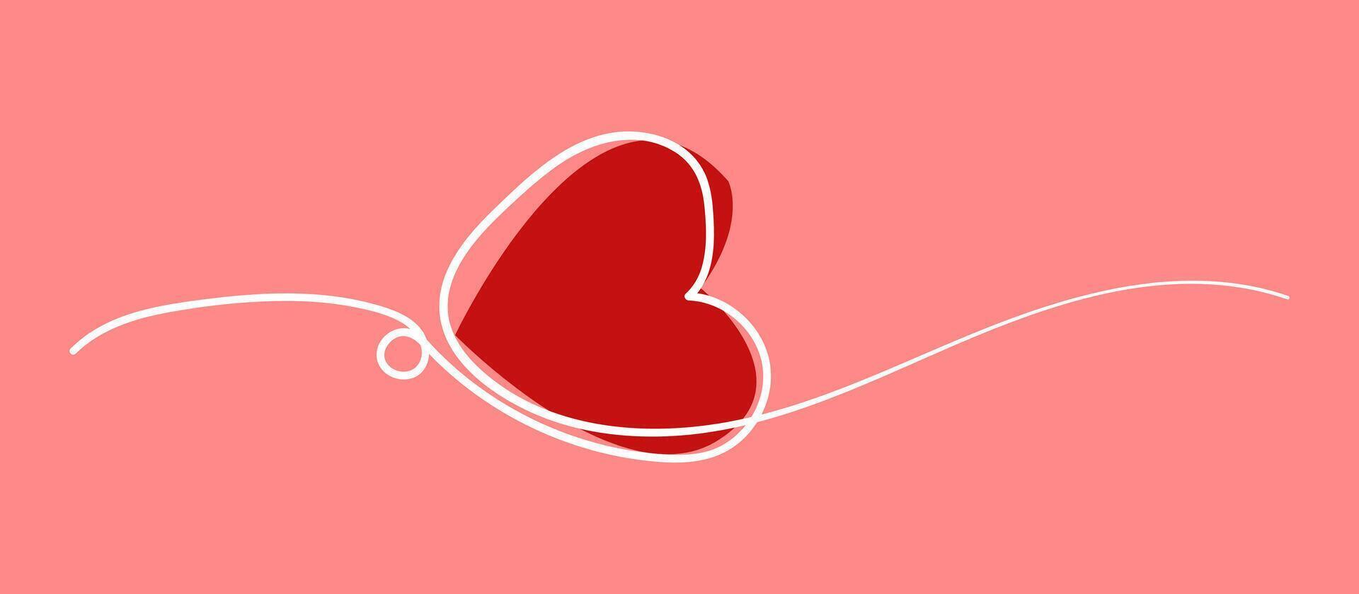 Heart continuous one line drawing, White line and Red heart minimalist illustration of love concept made of one line style. Single heart isolated on bright background. vector