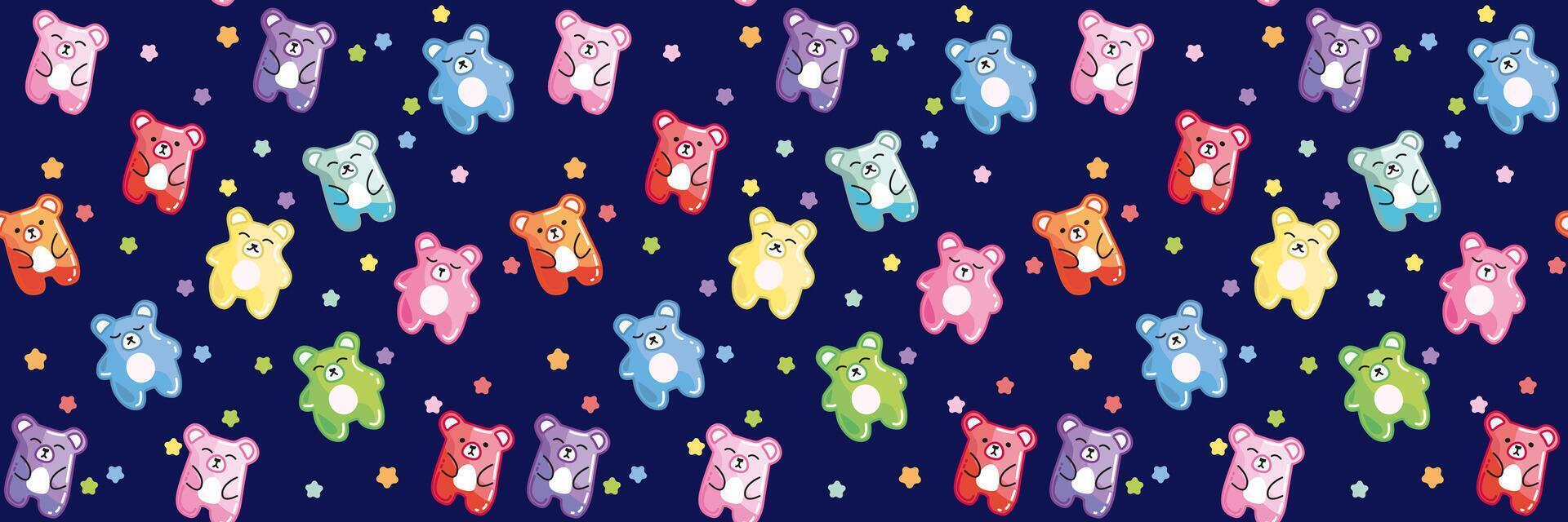 Children s seamless pattern for toddlers. Cute bears on a dark background with stars. Seamless pattern for baby textiles, packaging, backgrounds, wallpapers. Modern flat illustration. vector
