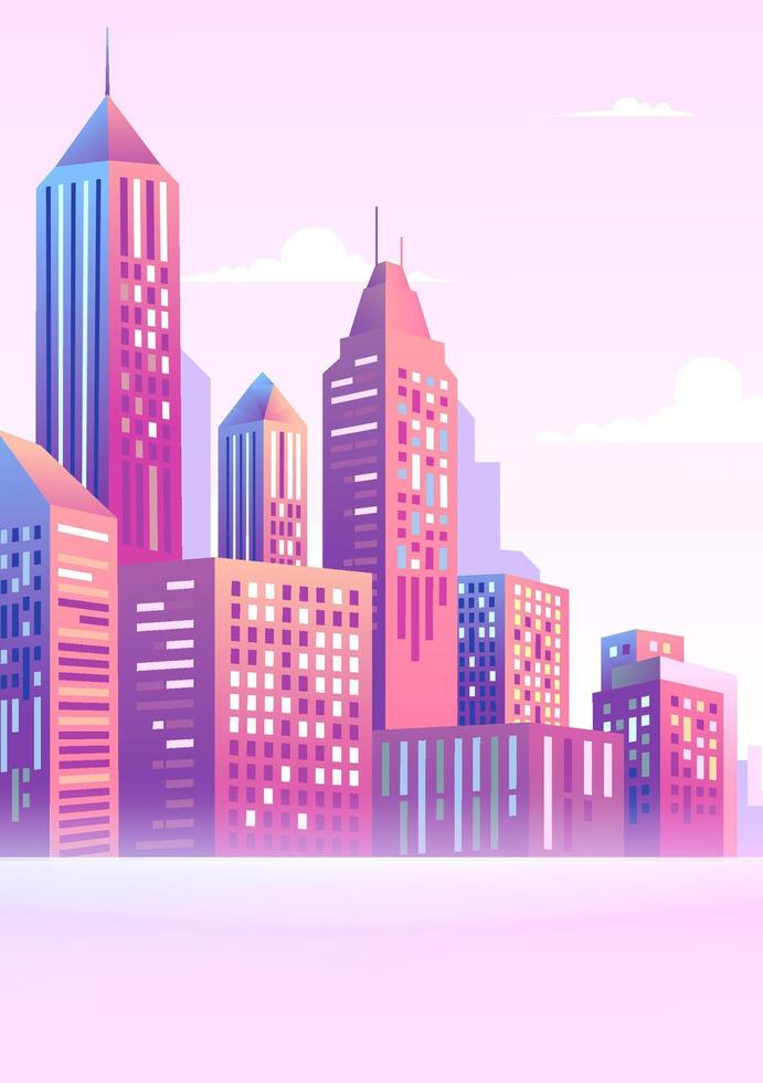 Vertical illustration of city landscape on pink background vector