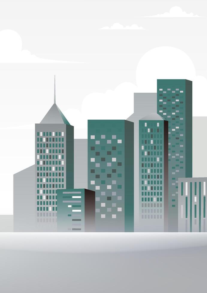 Vertical illustration of city landscape with gray-green building as background vector