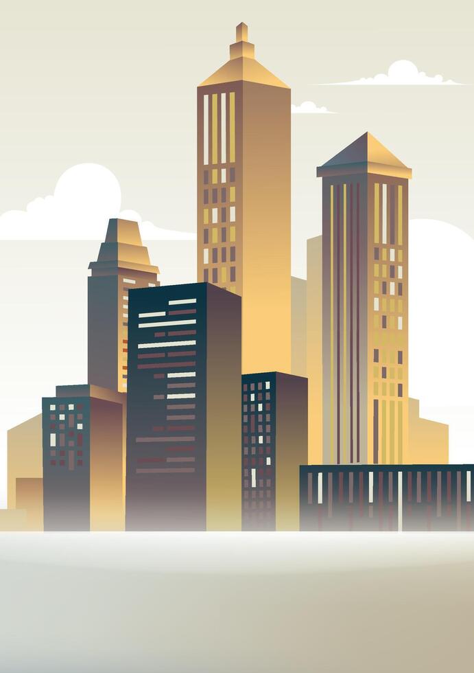 Yellow vertical illustration of high-rise urban landscape vector