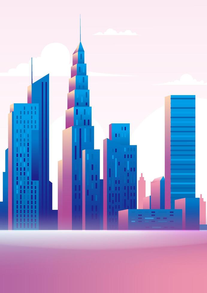 Vertical illustration of city landscape with red and blue building as background vector