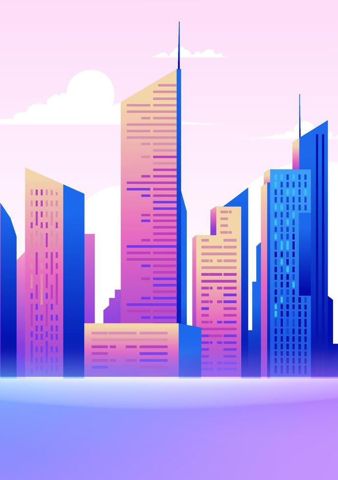 Vertical illustration of city landscape with blue and purple building as background vector