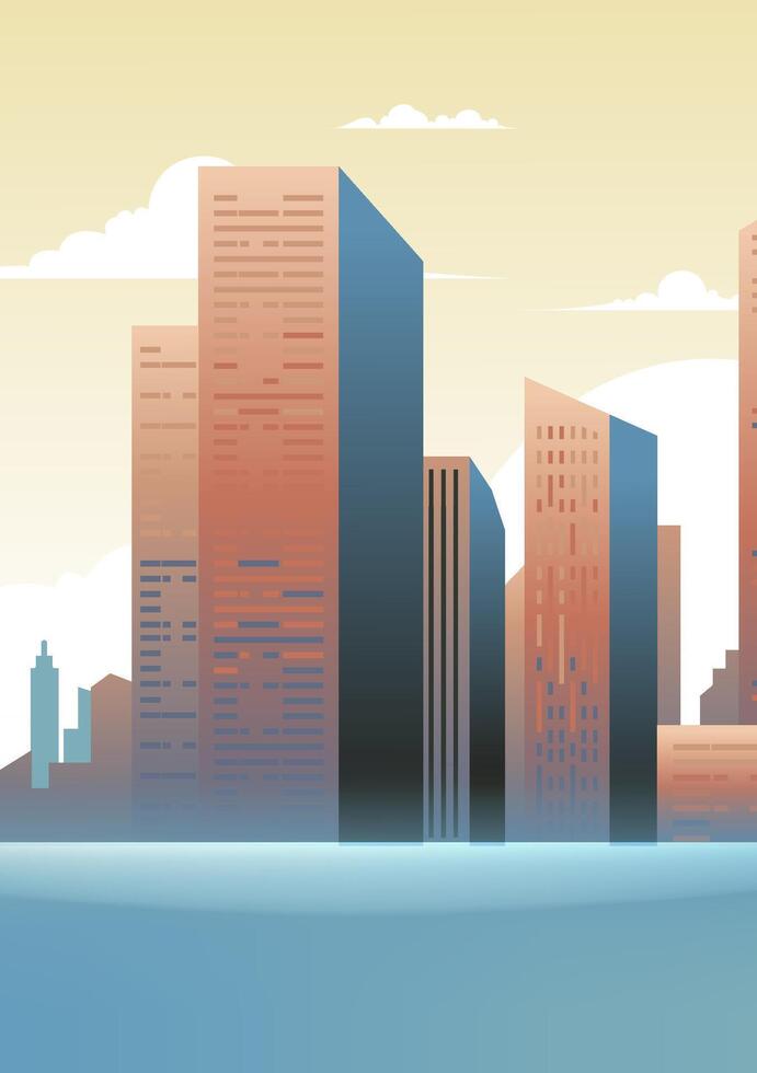 Vertical illustration of brown building cityscape on yellow background vector
