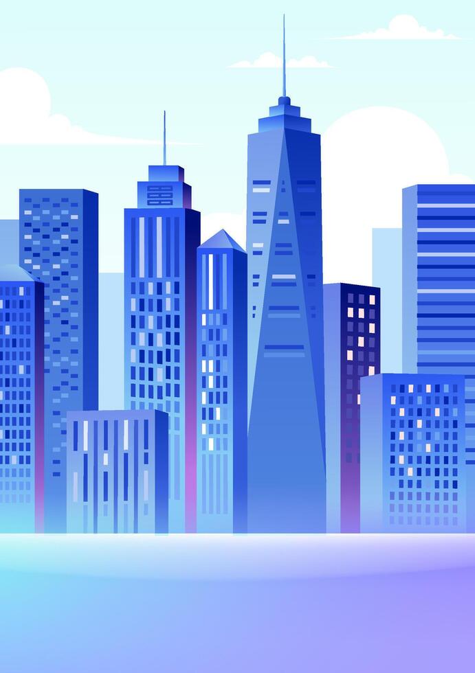 Vertical illustration of a city landscape with blue skyscrapers in the background vector