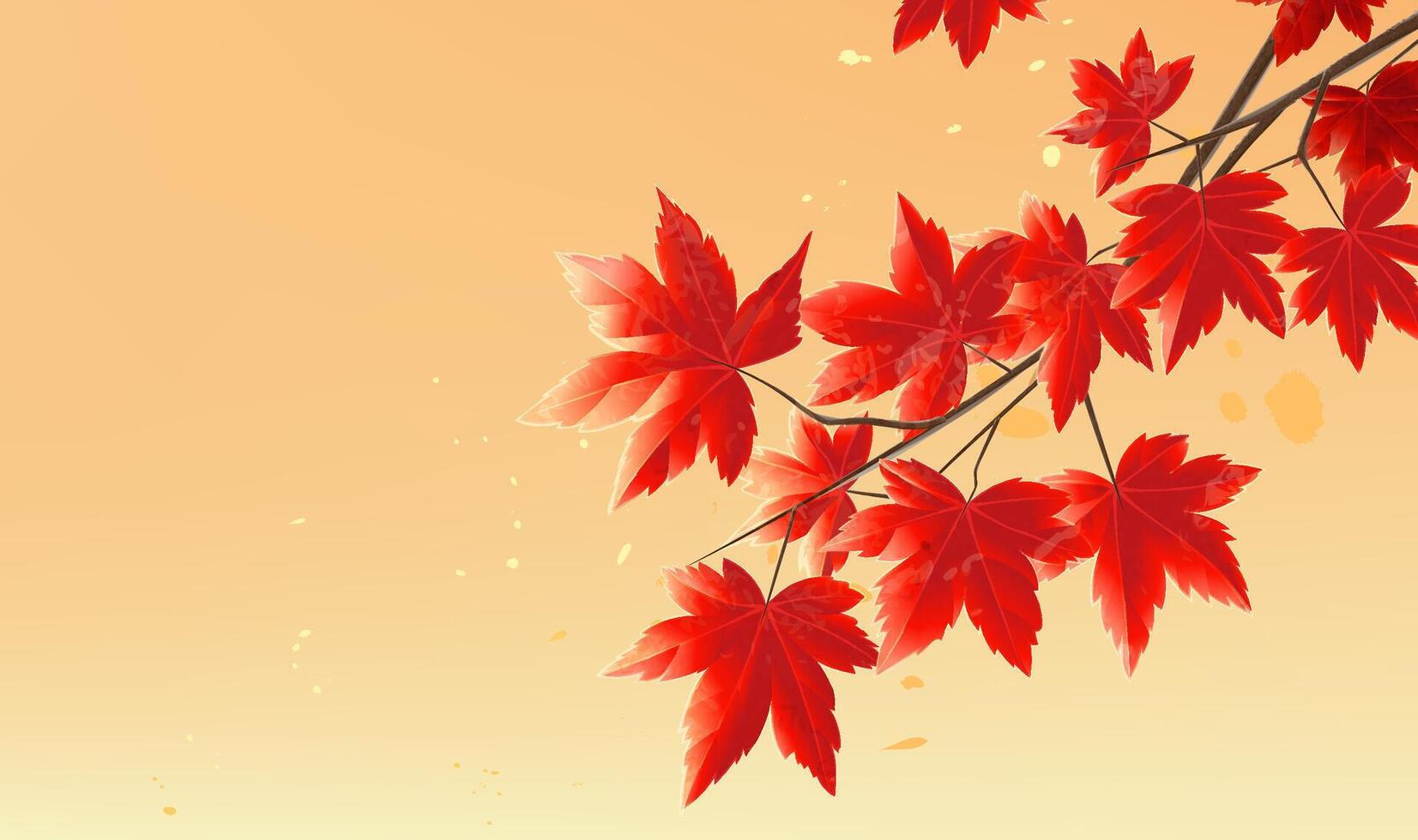 Hand painted watercolor style autumn red maple leaf horizontal illustrations vector