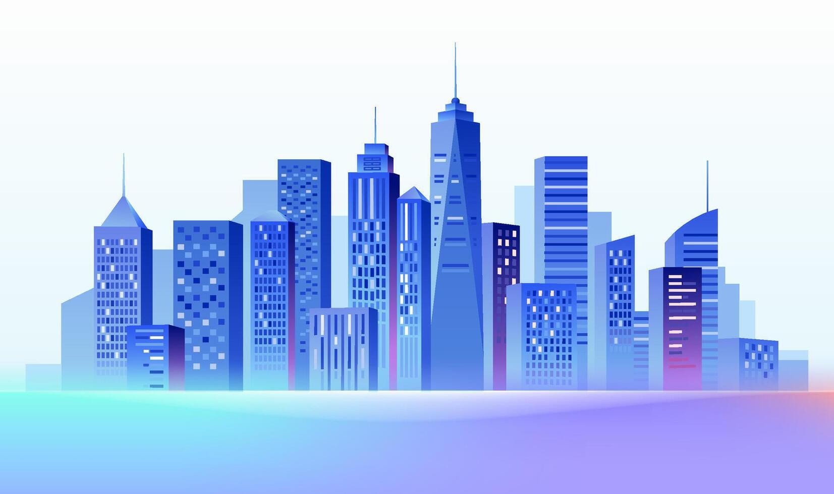 Horizontal illustration of the city skyline with blue skyscrapers in the background vector