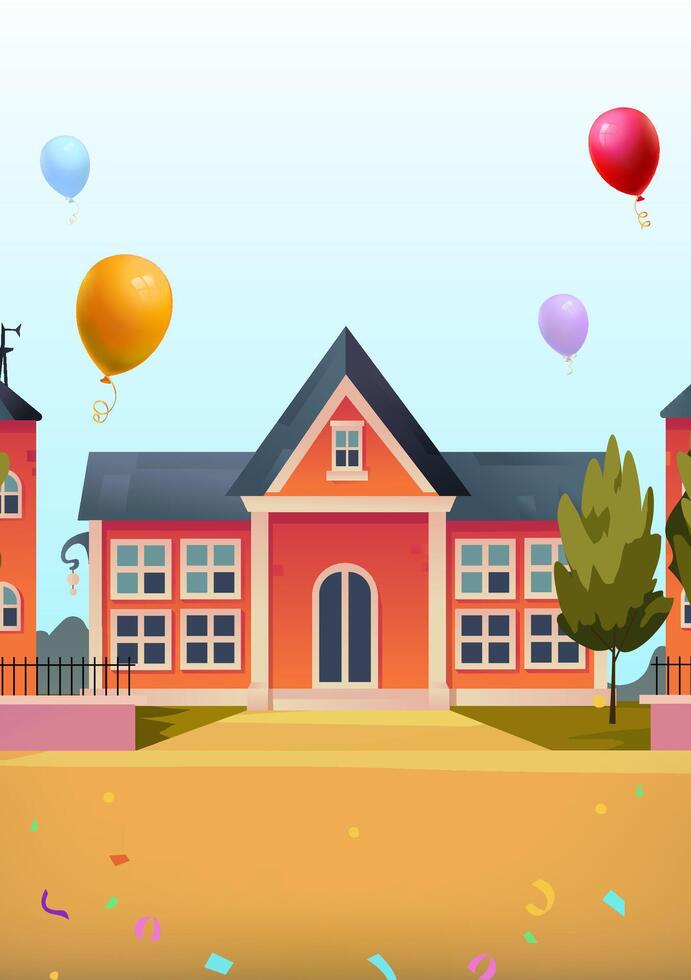 Back to school season there are many welcome balloons floating in front of the school vector