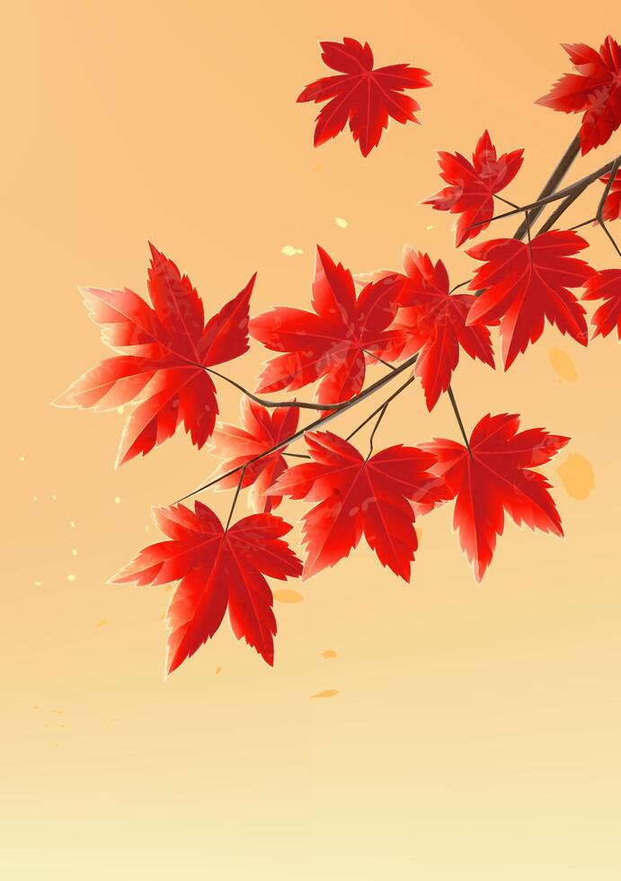 Hand painted watercolor style autumn red maple leaf vertical edition illustration vector
