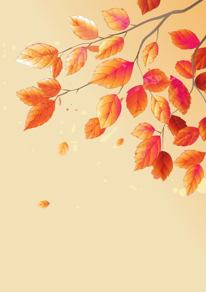 Hand painted watercolor style autumn red leaves vertical edition illustration vector