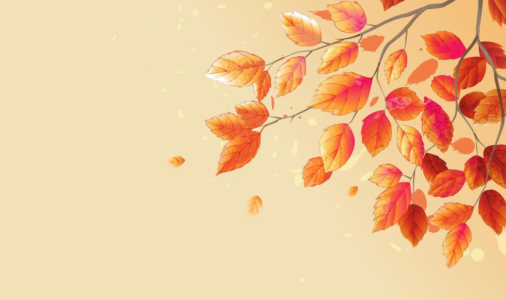 Hand painted watercolor style autumn red leaf horizontal plate illustration vector