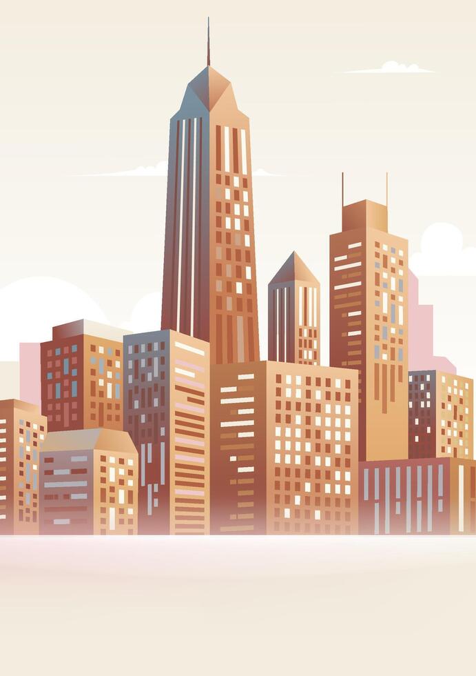 Vertical illustration of the yellow building cityscape vector