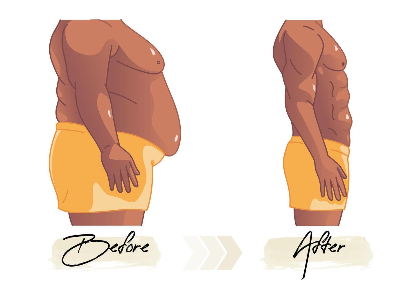 Before and after comparison of male fitness body side vector
