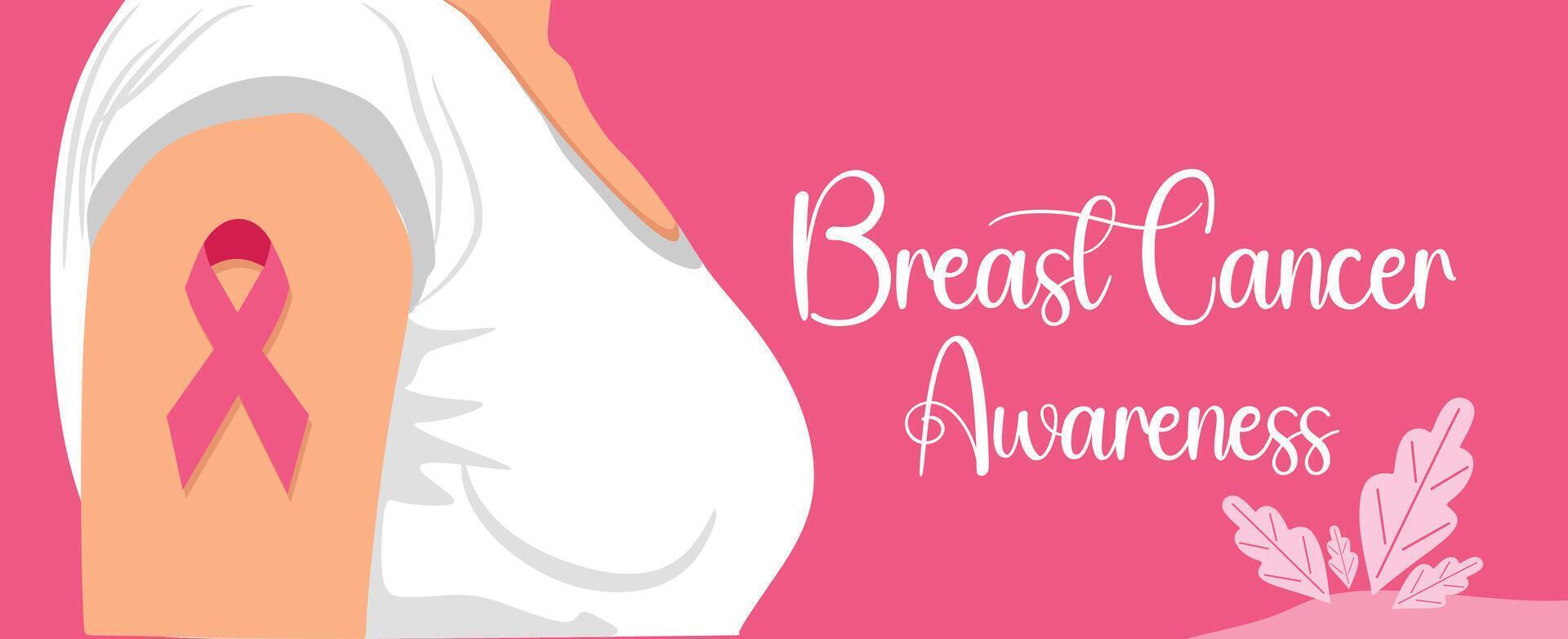 breast cancer awareness banner design with cancer lady illustration design and October 19 cancer banner design or cancer template design with pink background vector