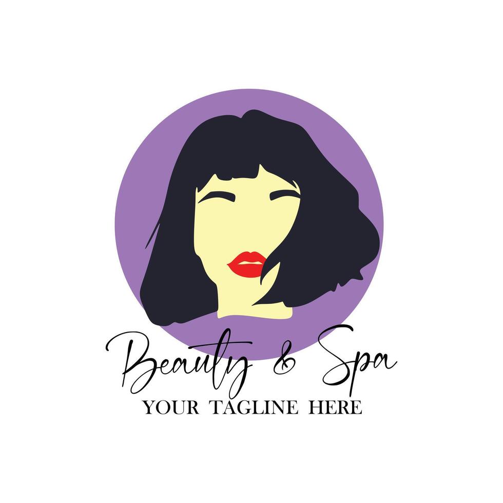 beauty salon and spa logo design and portrait lady salon or spa logo illustration design with short hair vector