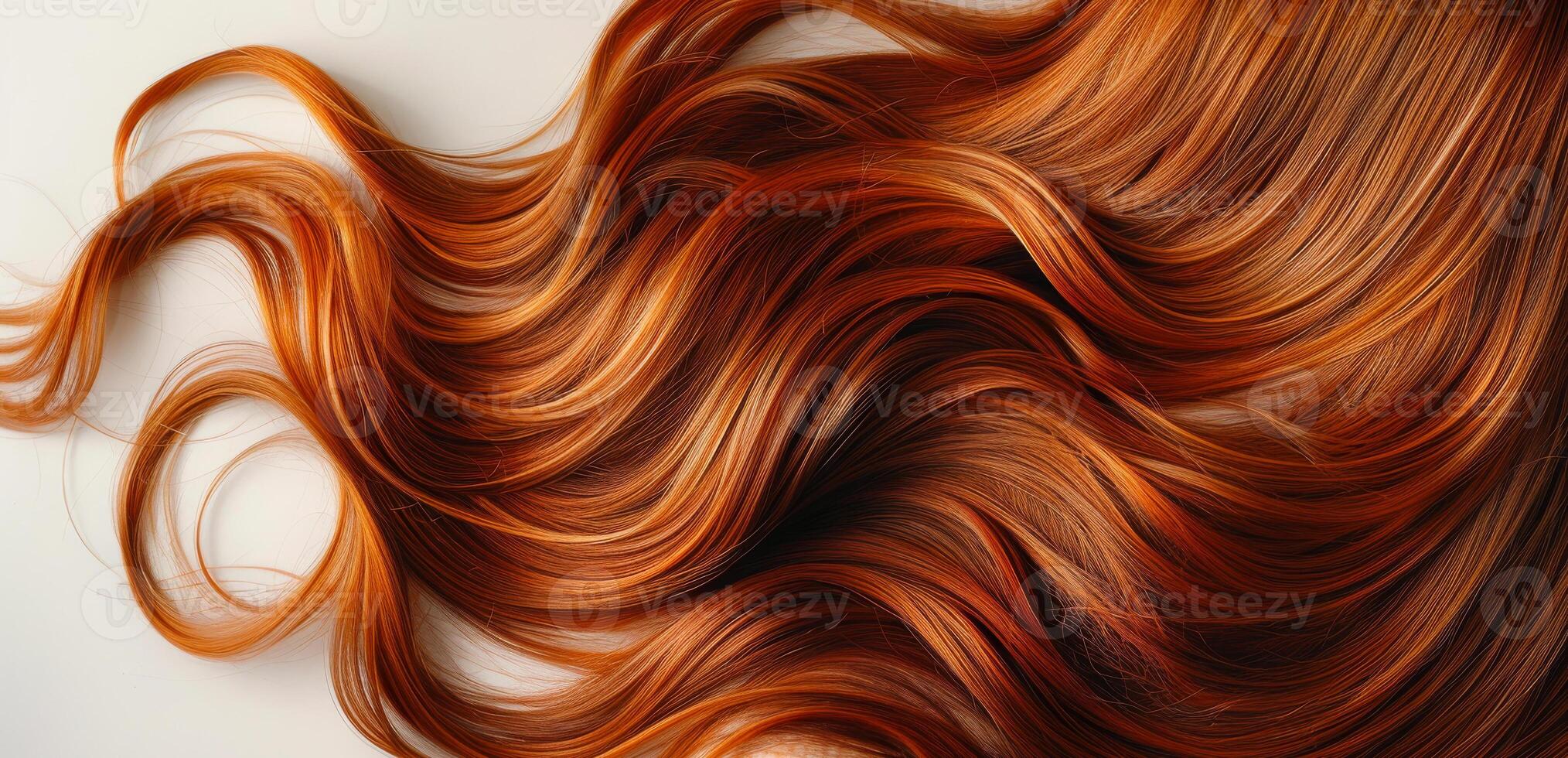A woman's long red hair is shown in a close up. The hair is long and flowing, with a slight wave to it. Scene is one of beauty and elegance photo