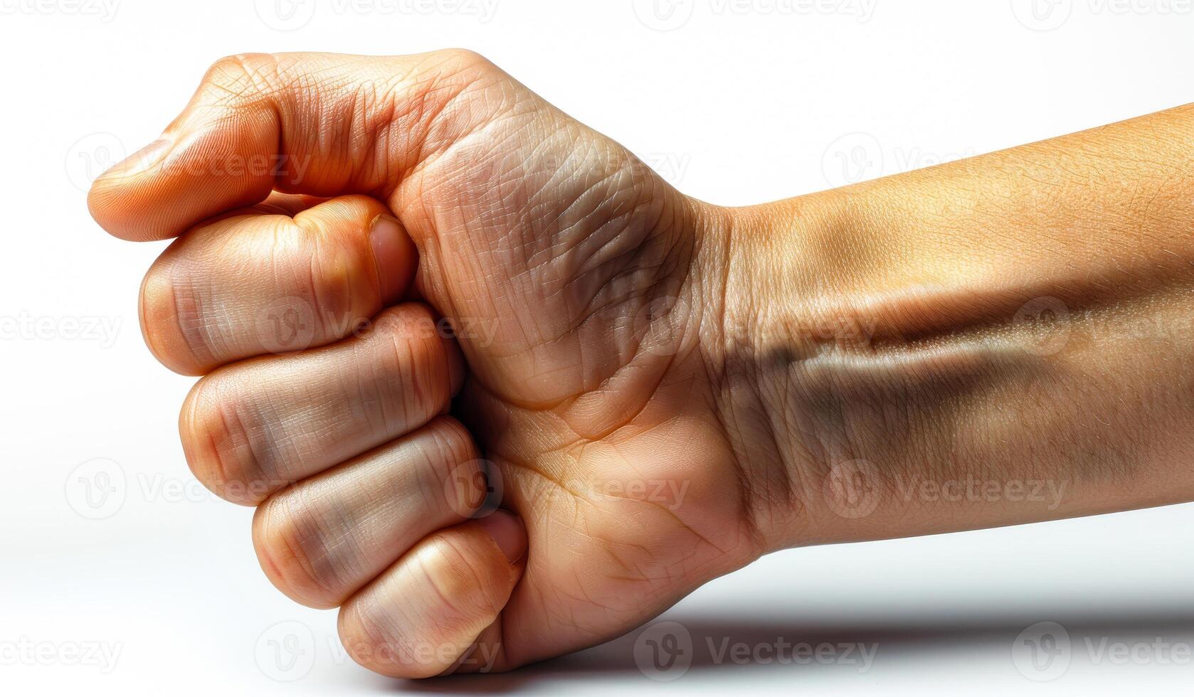 A hand with a fist clenched and a bandaged wrist photo