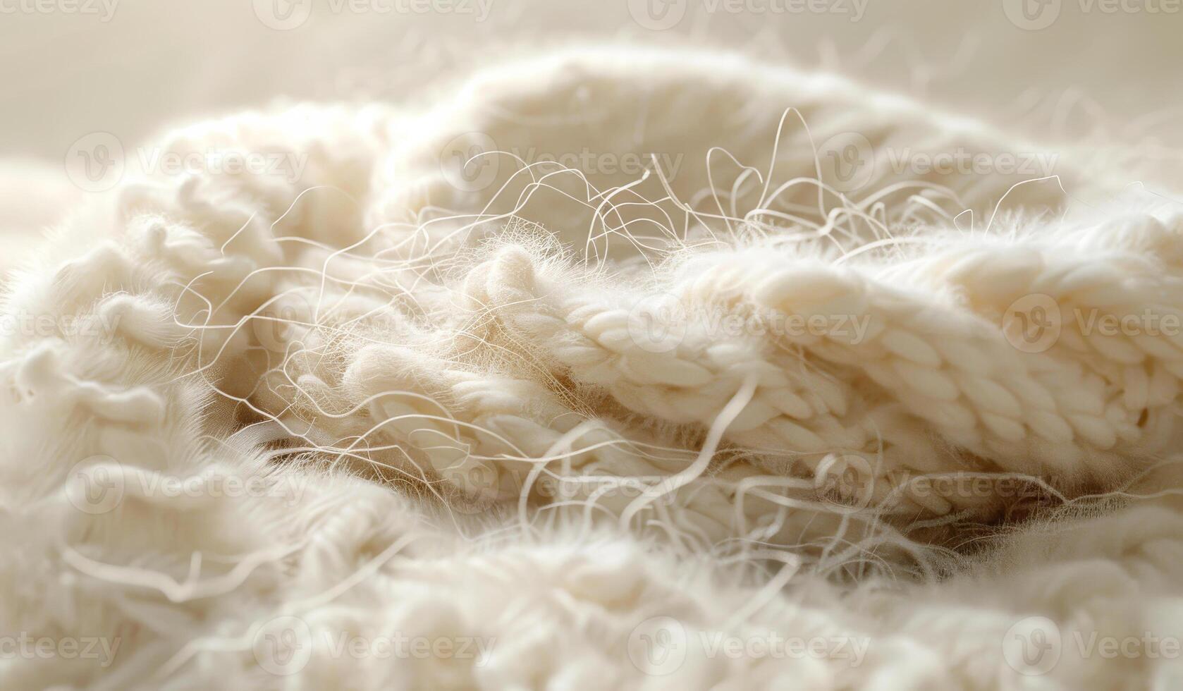 A close up of a fuzzy white sweater with a lot of yarn. The sweater is knitted and has a lot of texture photo