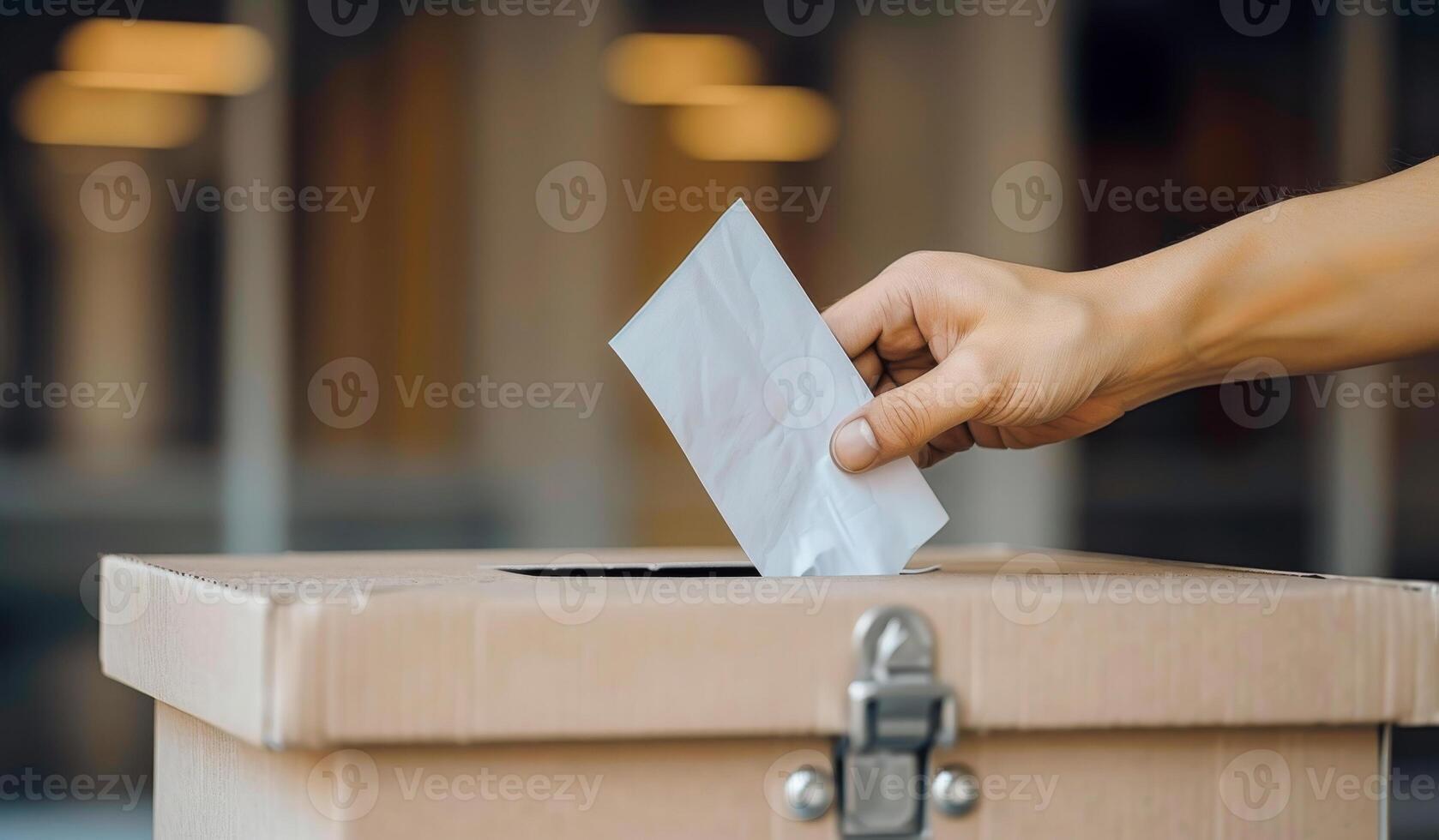 A person is throwing a piece of paper into a box photo