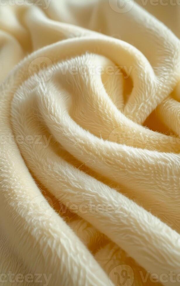 A close up of a fuzzy white blanket. The blanket is soft and fluffy, and it looks like it's been used a lot. The image has a cozy and comfortable feeling to it photo
