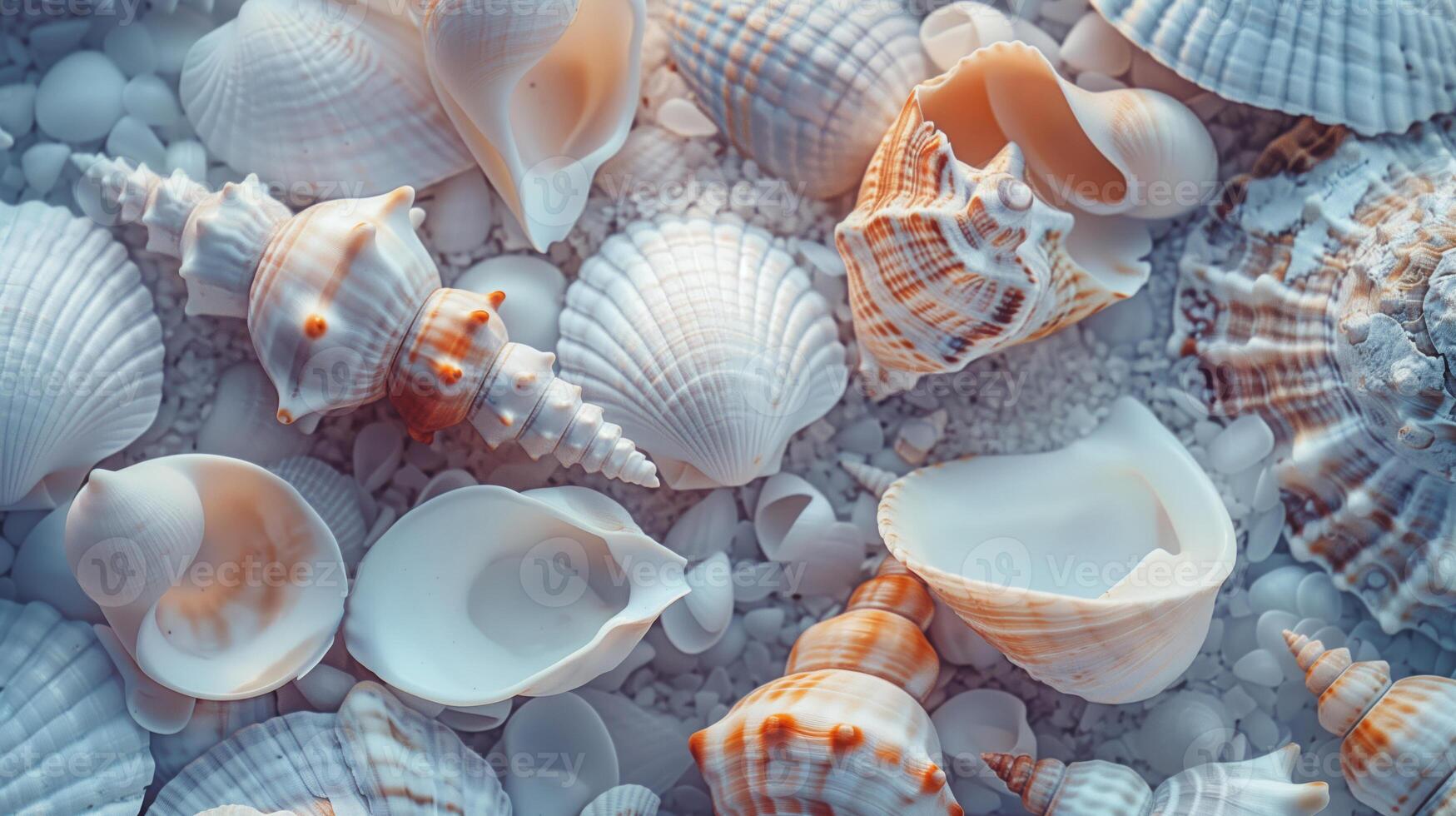 Close-up image of various tropical ses shells photo