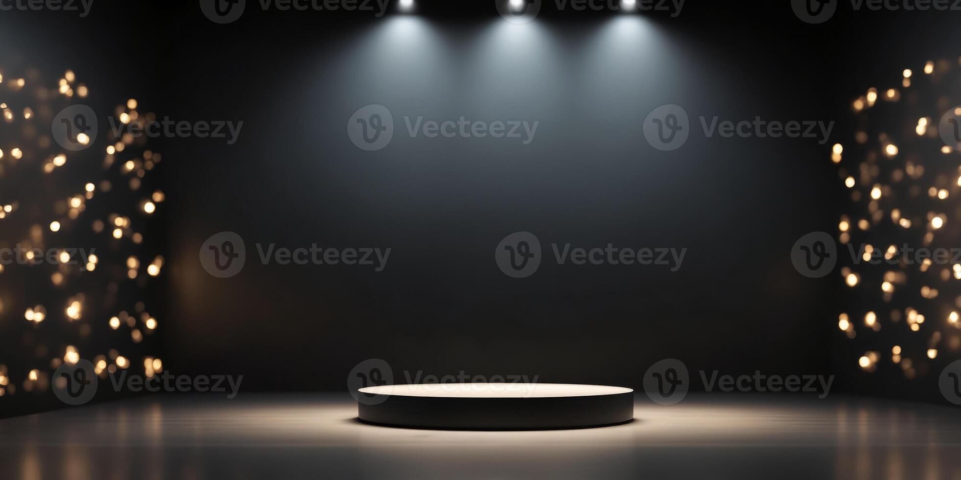 Product showcase with spotlight Black studio room background Use as montage for product display. photo