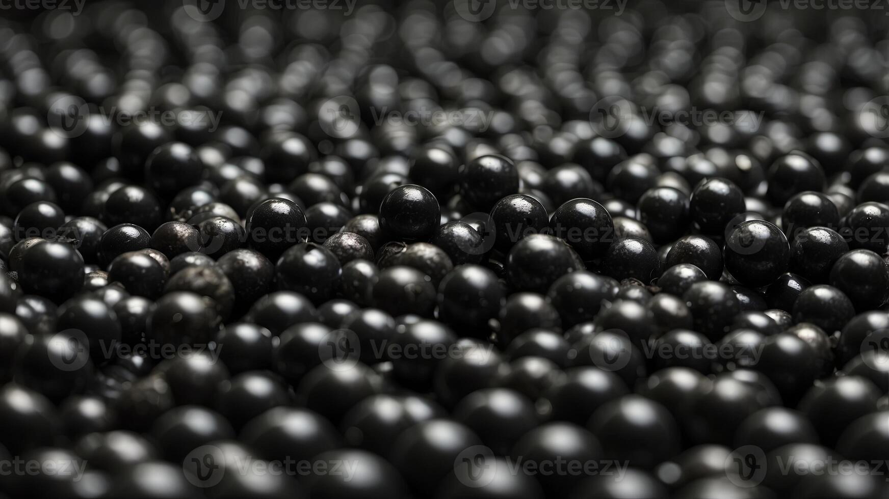 Mesmerizing top view of tightly packed reflective black spheres. photo