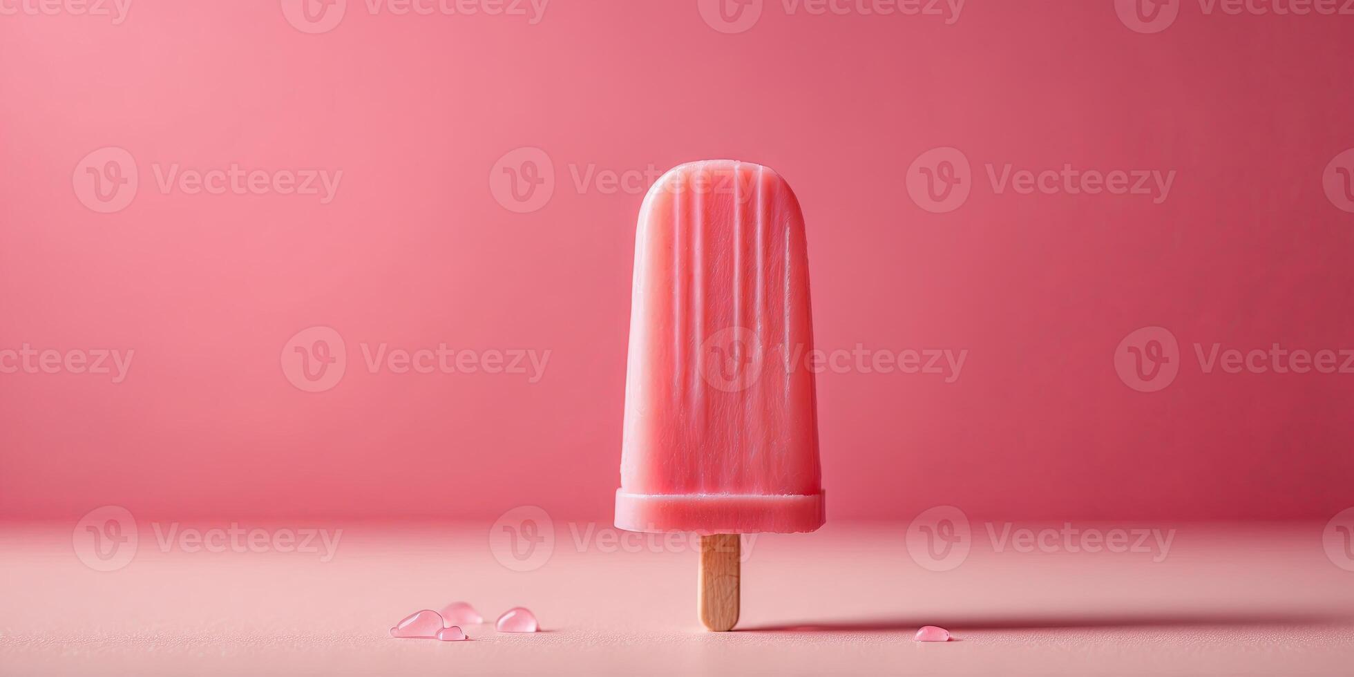Pink popsicle on a matching pink background Minimal and contemporary summer treat idea. photo
