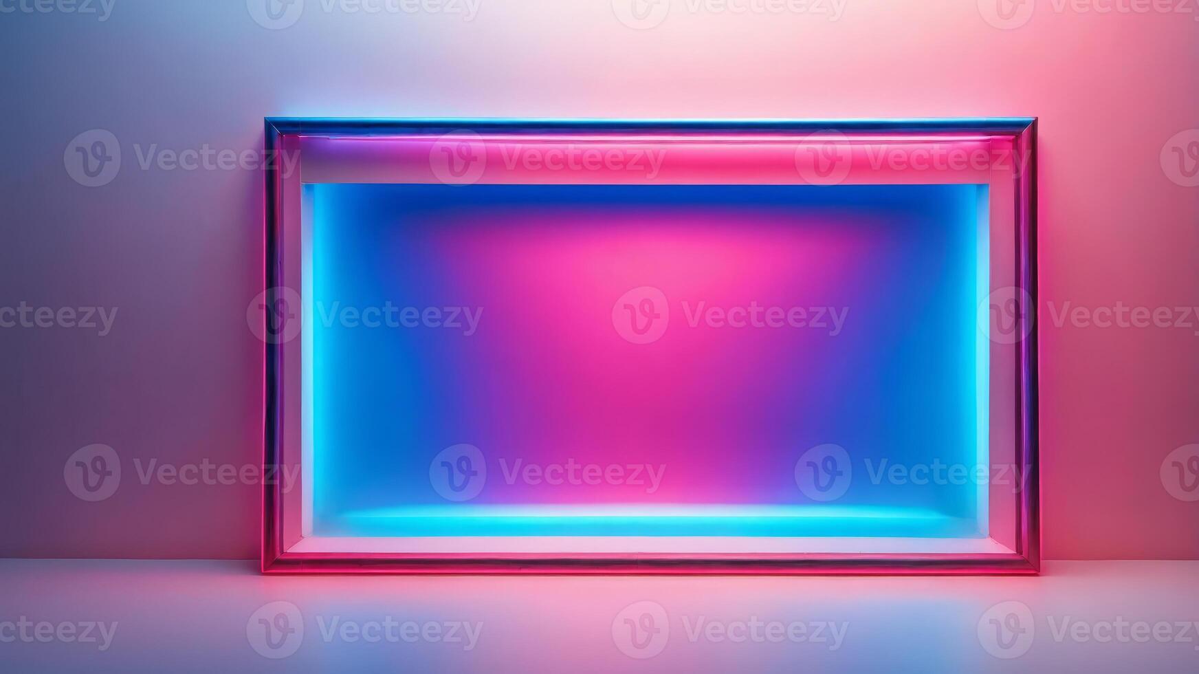 A sleek watercolor depiction of a gradient neon frame transitioning from electric blue to vivid pink. photo