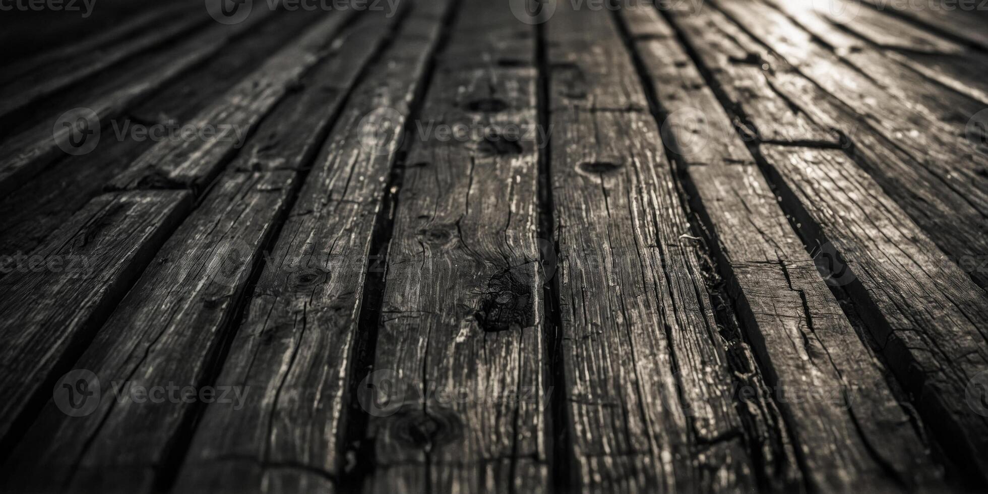 Bold contrast between the dark aged wood and the bright sunlight streaming through the cracks Black and white art. photo