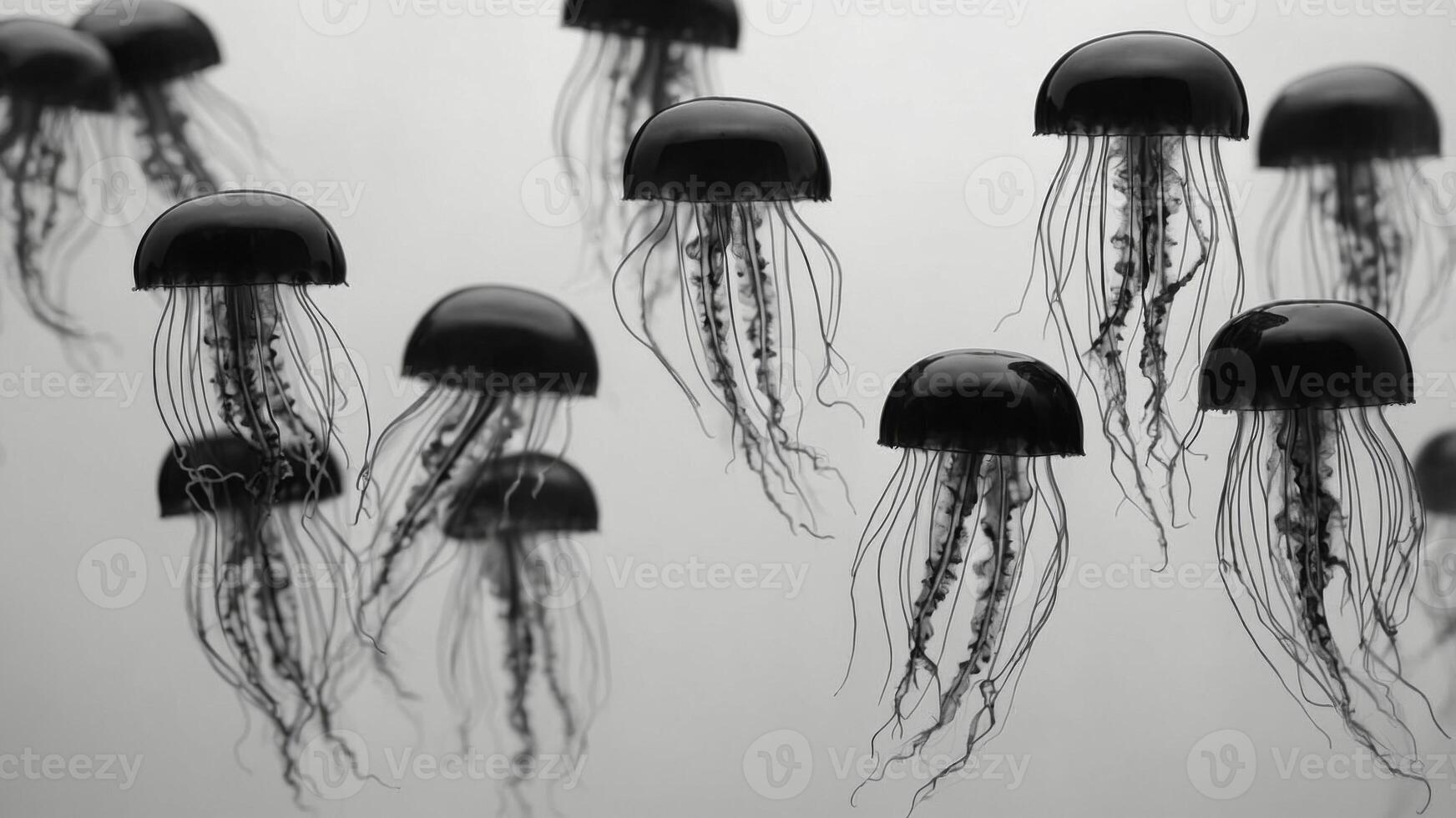 Background Black on Floating Jellyfish White. photo