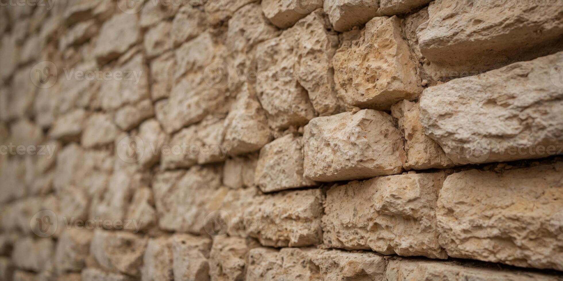 A classic limestone wall with small fossils and natural pits, in warm beige. photo