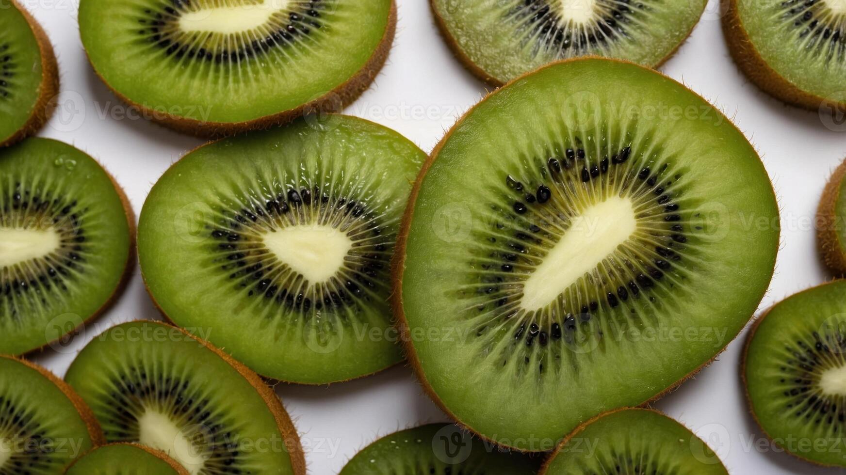 Top view of fresh kiwi slices on light background, healthy eating and organic food concept. photo