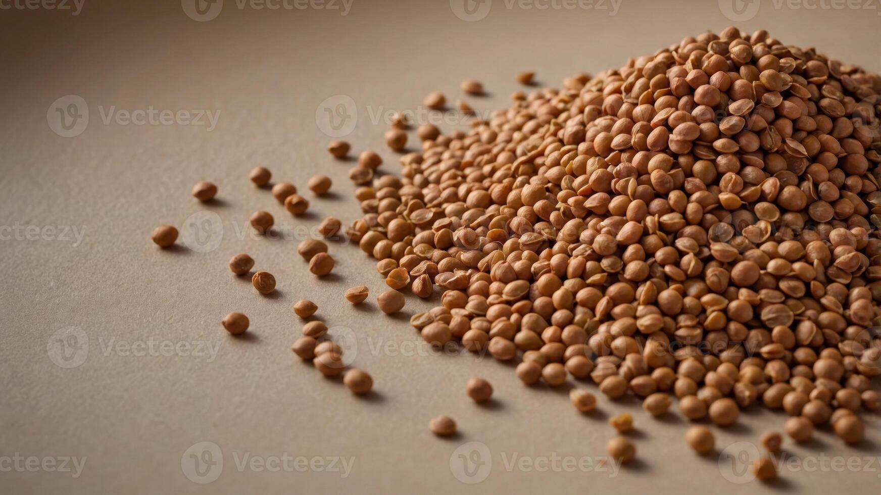 Scattered lentils on a beige background, minimalistic food concept. photo