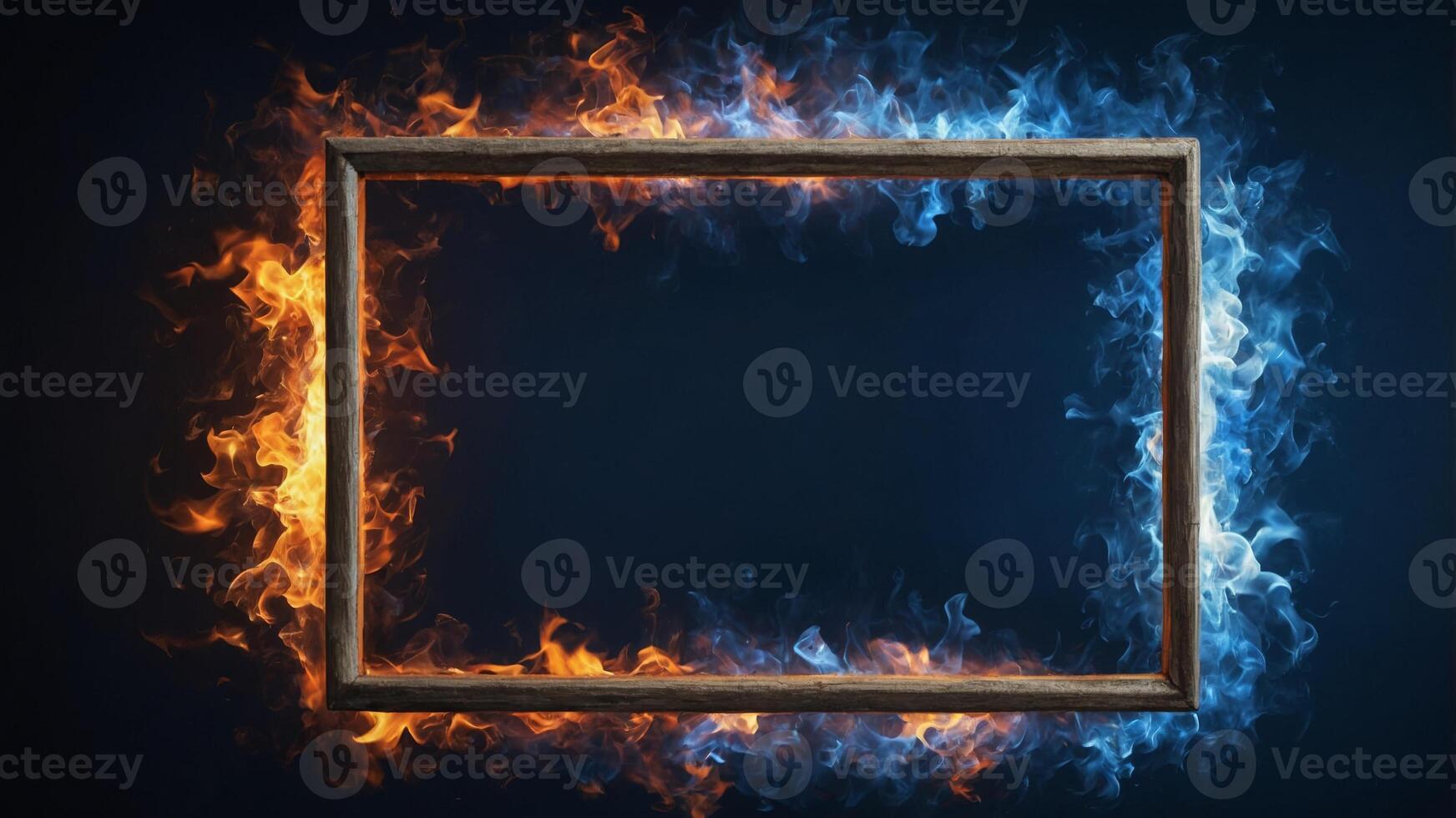 A square frame of blue and white flames representing a cooler yet powerful energy. photo