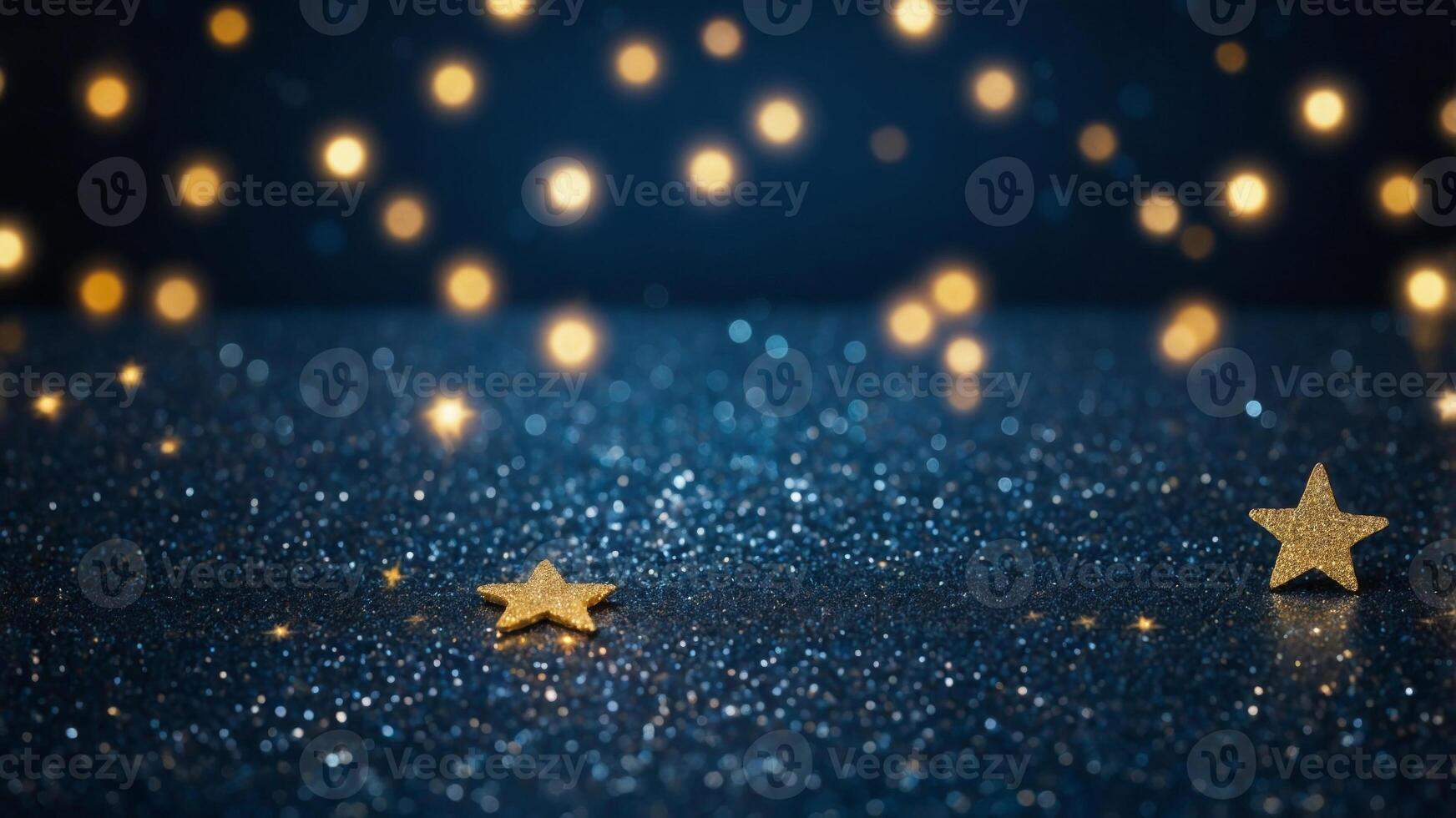 background bokeh blue a on stars glitter golden Five. photo