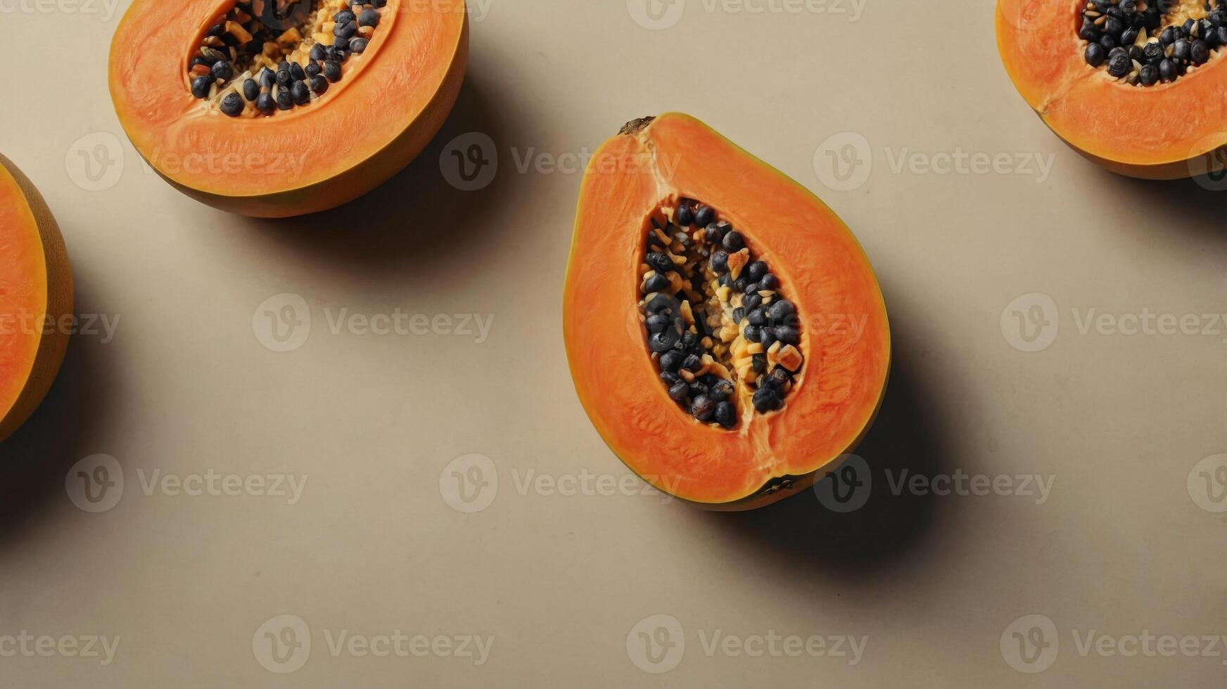 concept fruit tropical and food Healthy view top background, beige on papayas Sliced. photo
