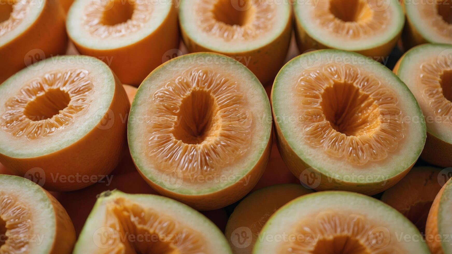 background beige on melon cantaloupe of Slice. photo