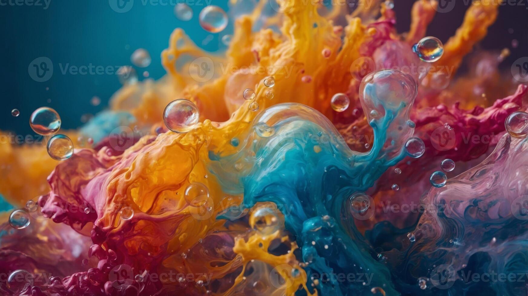 Abstract colorful liquid background with bubbles. photo