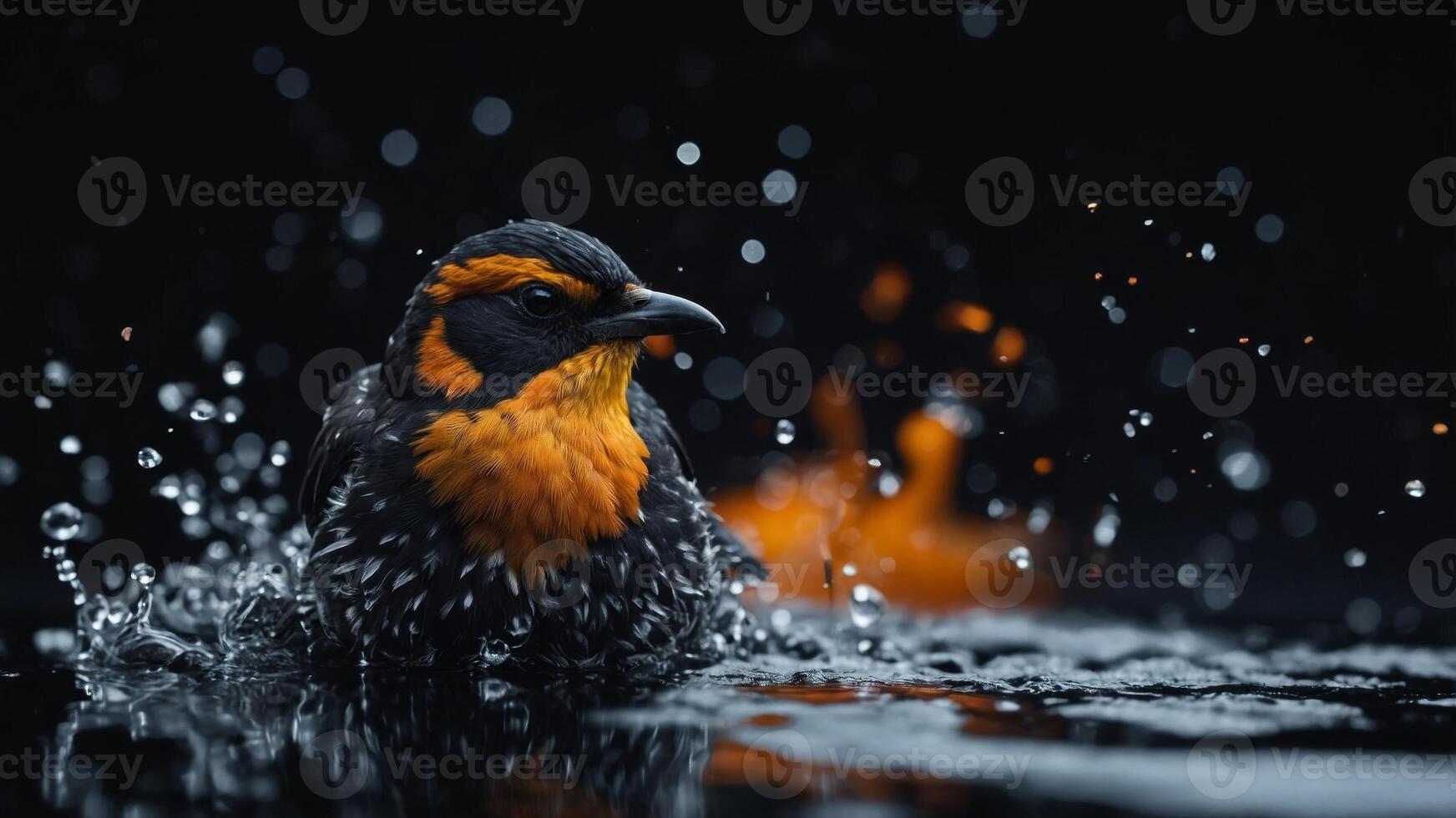 Black Background with Bird-Shaped Liquid Burst. photo