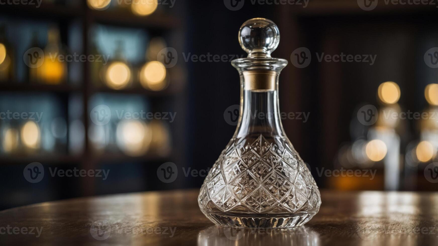 A closer look at the delicate etchings on a vintage crystal decanter an elegant touch to any wine presentation. photo