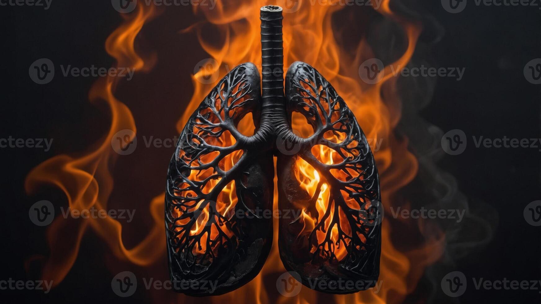 Background Black on Flames in Engulfed Lungs. photo