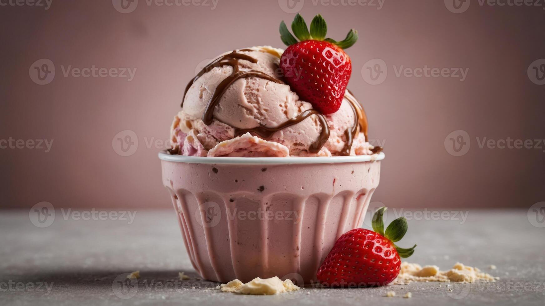 strawberry vanilla chocolate ice cream Selective focus. photo