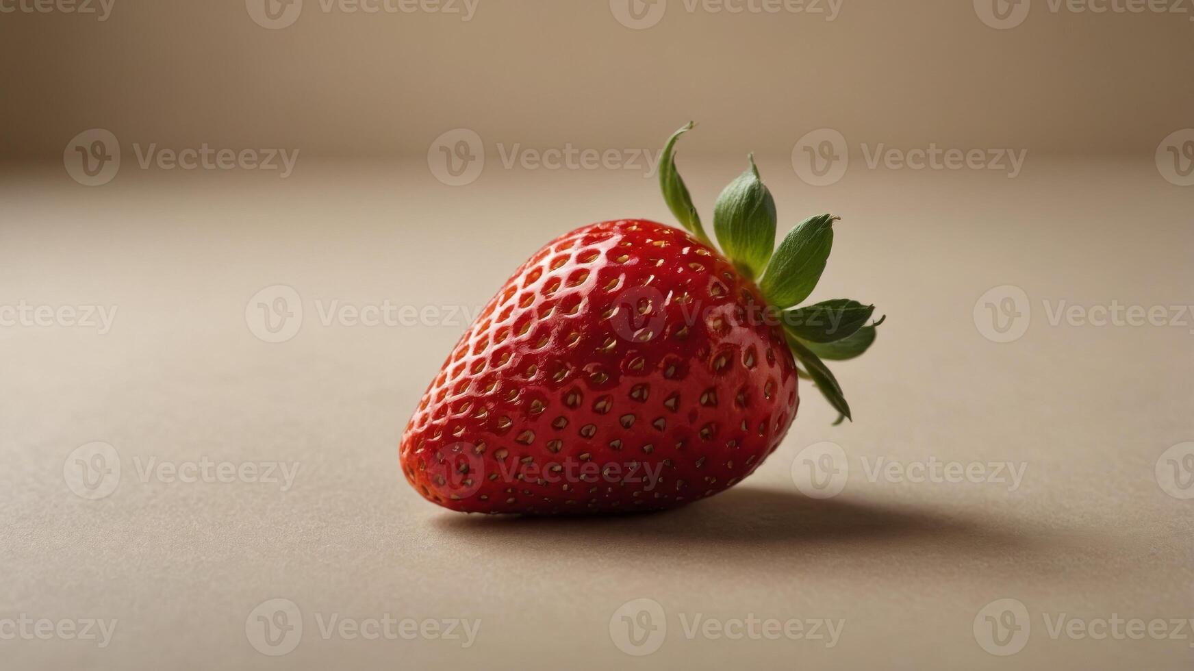 Half strawberry on beige background, close-up view Healthy eating and fresh fruit concept. photo