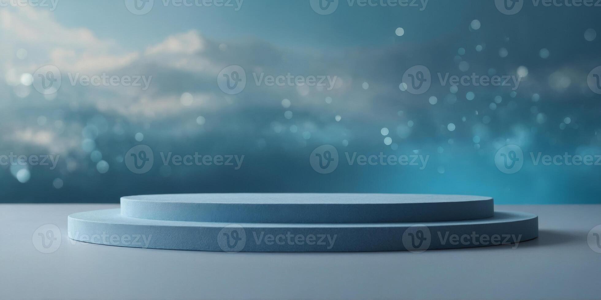 Minimal light blue podium for product display Minimal Studio Background in sky blue Colors Modern Podium for Product Presentation. photo