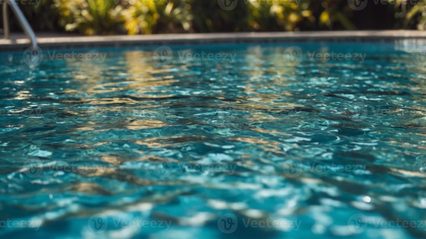 concept relaxation and Summer colors bright pool, swimming sparkling a by leaves Tropical. photo