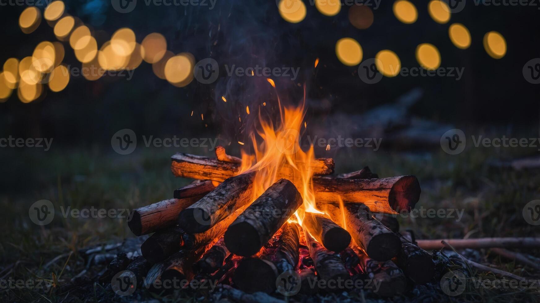 A flickering campfire provides both warmth and light allowing the dinner to continue long into the starfilled night. photo