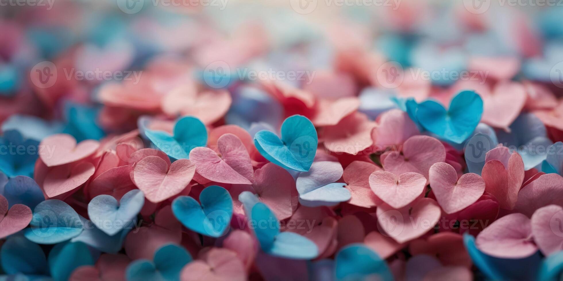Amidst a sea of vibrant pastel hues, a heart-shaped bouquet of blue and pink petals blooms, symbolizing the beauty and love of valentine's day. photo