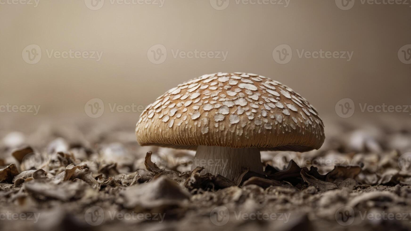 concept nature Minimalistic shot studio close-up background, beige on mushroom White. photo